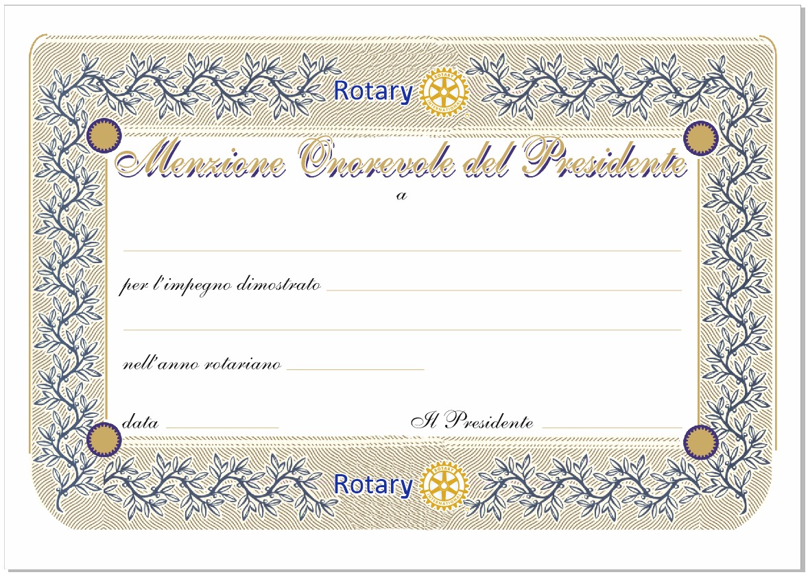 Certificato Menzione onorevole del Presidente